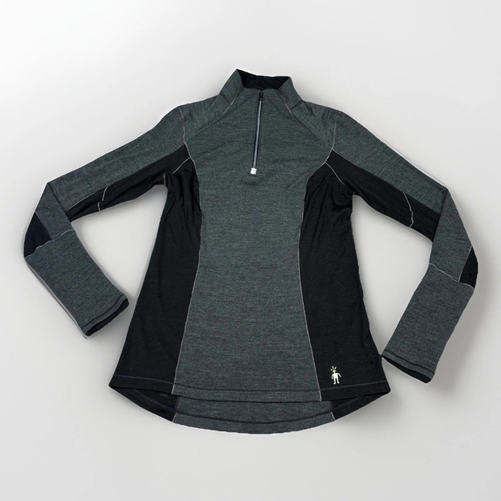 SmartWool PhD Merino Wool Pullover Womens M Gray Hiking Base Layer Sweater 1/4